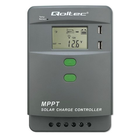 Qoltec Solarny regulator ładowania MPPT z czujnikiem temperatury 40A |12V / 24V | LCD | 2 x USB | Bluetooth | APP | GEL | LiFePO
