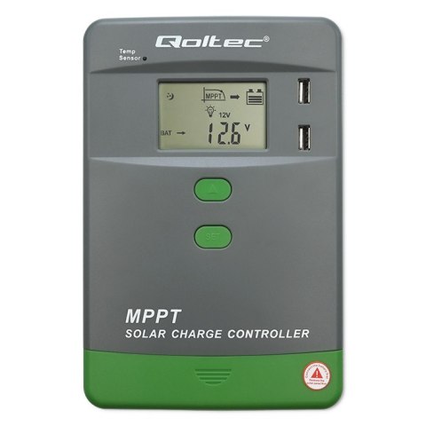 Qoltec Solarny regulator ładowania MPPT z czujnikiem temperatury 50A |12V / 24V | LCD | 2 x USB | Bluetooth | APP | GEL | LiFePO