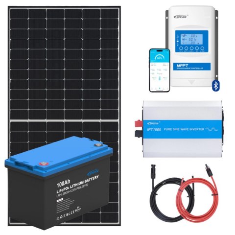 ELEKTROWNIA SŁONECZNA 455WP Z AKUMULATOREM - ZASILANIE 230V MOC 1000W + MPPT
