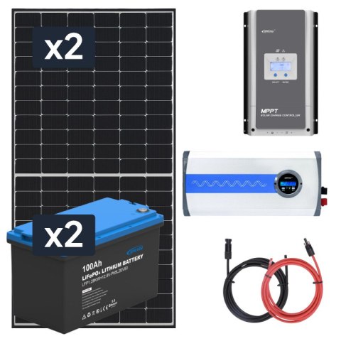 ELEKTROWNIA SŁONECZNA 910WP Z AKUMULATOREM - ZASILANIE 230V MOC 2000W + MPPT