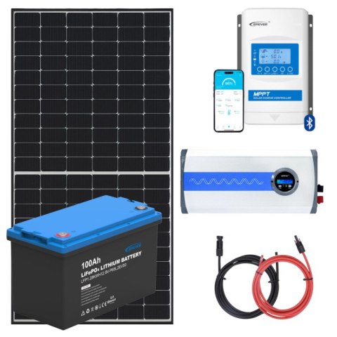 Elektrownia słoneczna 455W z akumulatorem 100Ah, przetwornicą 1000W oraz regulatorem MPPT