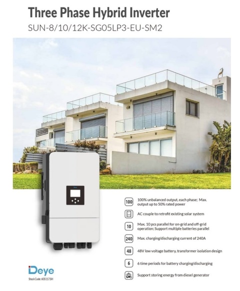 V-TAC-DEYE SUN-8K-SG05LP3-EU-SM2; 3-FAZOWY NISKONAPIĘCIOWY INWERTER HYBRYDOWY O MOCY 8kW; IP65