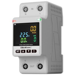 Qoltec Jednofazowy elektroniczny licznik watomierz | miernik zużycia energii | DIN35 | Zdalne sterowanie | Historia pomiaru | Wi