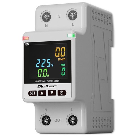 Qoltec Jednofazowy elektroniczny licznik watomierz | miernik zużycia energii | DIN35 | Zdalne sterowanie | Historia pomiaru | Wi