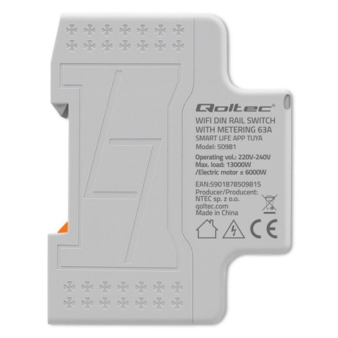 Qoltec Jednofazowy elektroniczny licznik watomierz | miernik zużycia energii | DIN35 | Zdalne sterowanie | Historia pomiaru | Wi