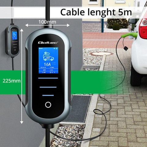 Qoltec Mobilna ładowarka do samochodu elektrycznego EV z regulacją 2w1 Typ2 | 11kW | 400V | Wi-fi | LCD | Przenośna | Wallbox | 