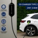 Qoltec Mobilna ładowarka do samochodu elektrycznego EV z regulacją 2w1 Typ2 | 3.5kW | 230V | LCD | 5m
