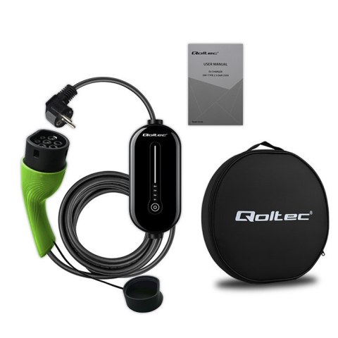 Qoltec Mobilna ładowarka do samochodu elektrycznego EV z regulacją 2w1 Typ2 | 3.5kW | 230V | LCD | 5m