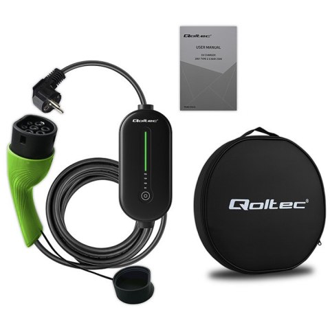 Qoltec Mobilna ładowarka do samochodu elektrycznego EV z regulacją 2w1 Typ2 | 3.5kW | 230V | LCD | 5m