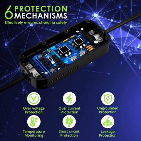 Qoltec Mobilna ładowarka do samochodu elektrycznego EV z regulacją 2w1 Typ2 | 3.5kW | 230V | LCD | Przenośna | 4m