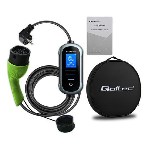 Qoltec Mobilna ładowarka do samochodu elektrycznego EV z regulacją 2w1 Typ2 | 3.5kW | 230V | Wi-fi | LCD | Przenośna | 5m