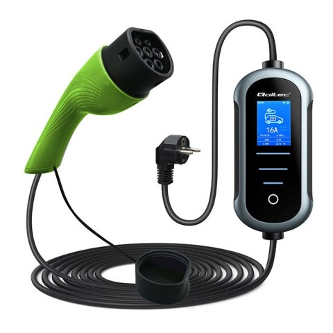 Qoltec Mobilna ładowarka do samochodu elektrycznego EV z regulacją 2w1 Typ2 | 3.5kW | 230V | Wi-fi | LCD | Przenośna | 5m