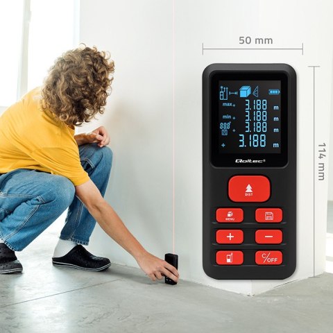 Qoltec Precyzyjny cyfrowy dalmierz laserowy | podświetlany LCD | 120m