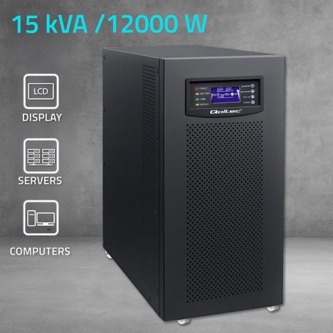 Qoltec Zasilacz awaryjny UPS 3 - fazowy | 15kVA | 12KW | LCD | EPO | USB | On-line | High frequency