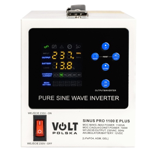 ZESTAW ZASILANIA AWARYJNEGO SINUS PRO 1100E PLUS (700/1100W) + LiFePO4 12,8V 100Ah(150A)