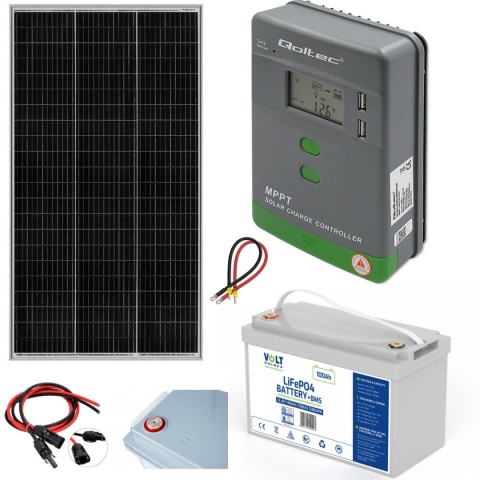 Zestaw Regulator solarny MPPT 20A + Akumulator LiFePO4 100Ah + Panel 180W
