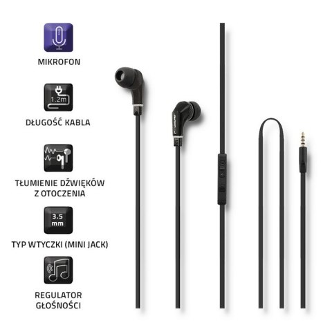 Qoltec Słuchawki Premium dokanałowe z mikrofonem | Czarne