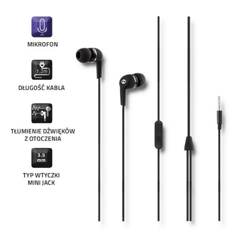 Qoltec Słuchawki dokanałowe z mikrofonem | Czarne