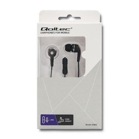 Qoltec Słuchawki dokanałowe z mikrofonem | Czarne