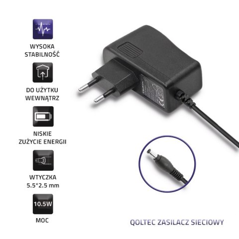 Qoltec Zasilacz wtyczkowy 10.5W | 5V | 2.1A | 5.5*2.5